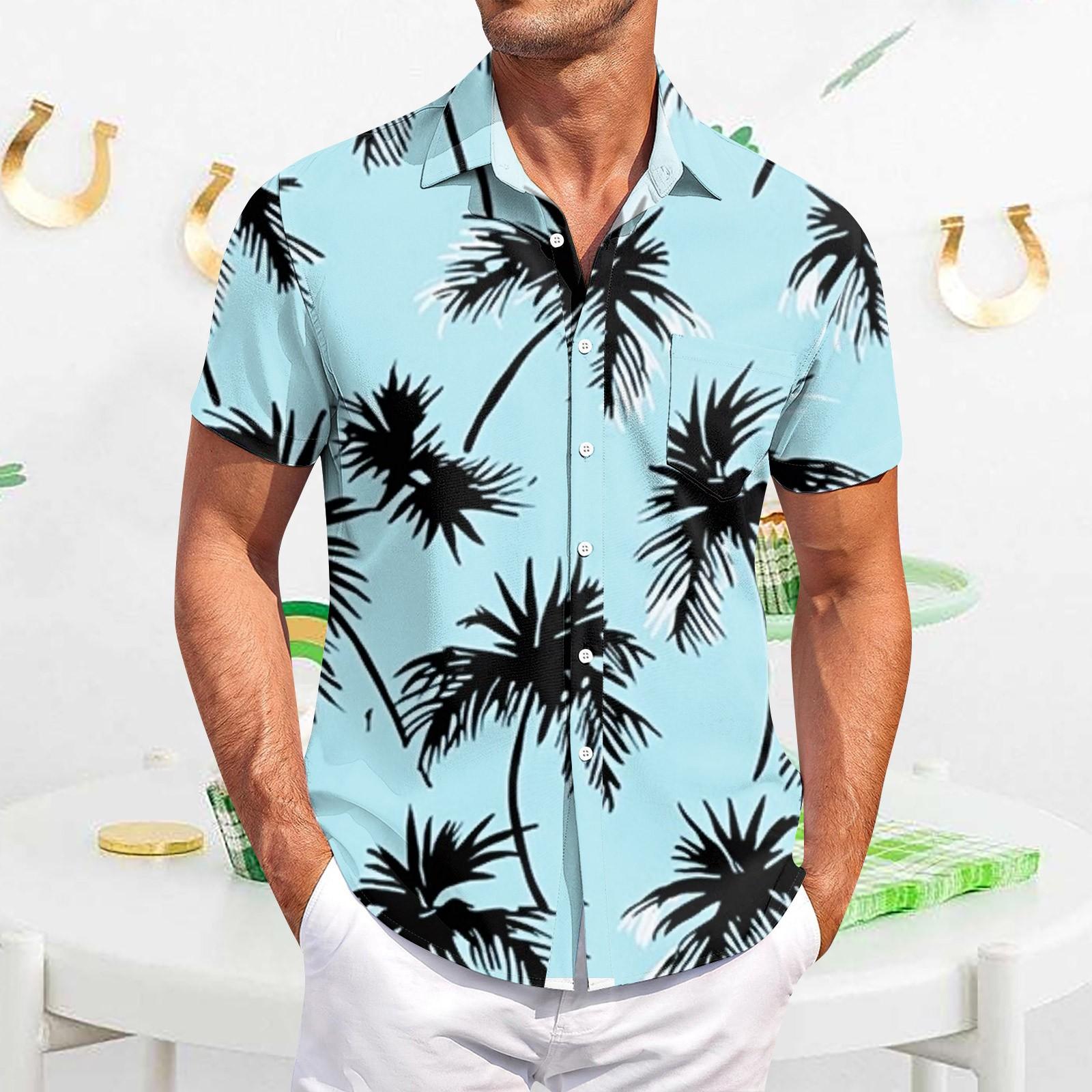 

Мужская повседневная рубашка с короткими рукавами, облегающая, стильная, с гавайским принтом XXXXL