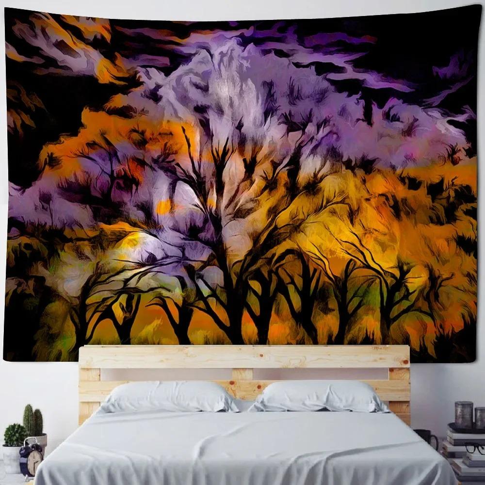 Oil Painting Colorful Big Tree Decorative Tapestry Home Wall Decoration Office Living Room Tapestry