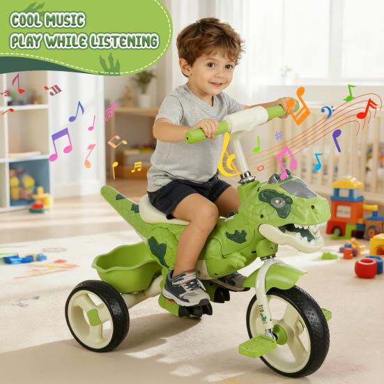 Toddlers Trike Dinosaur Kids Tricycle for Rider Toddler with Music Light 2-7 Years Training Bike Old Boys Girls Preschool Daycare Toy Big