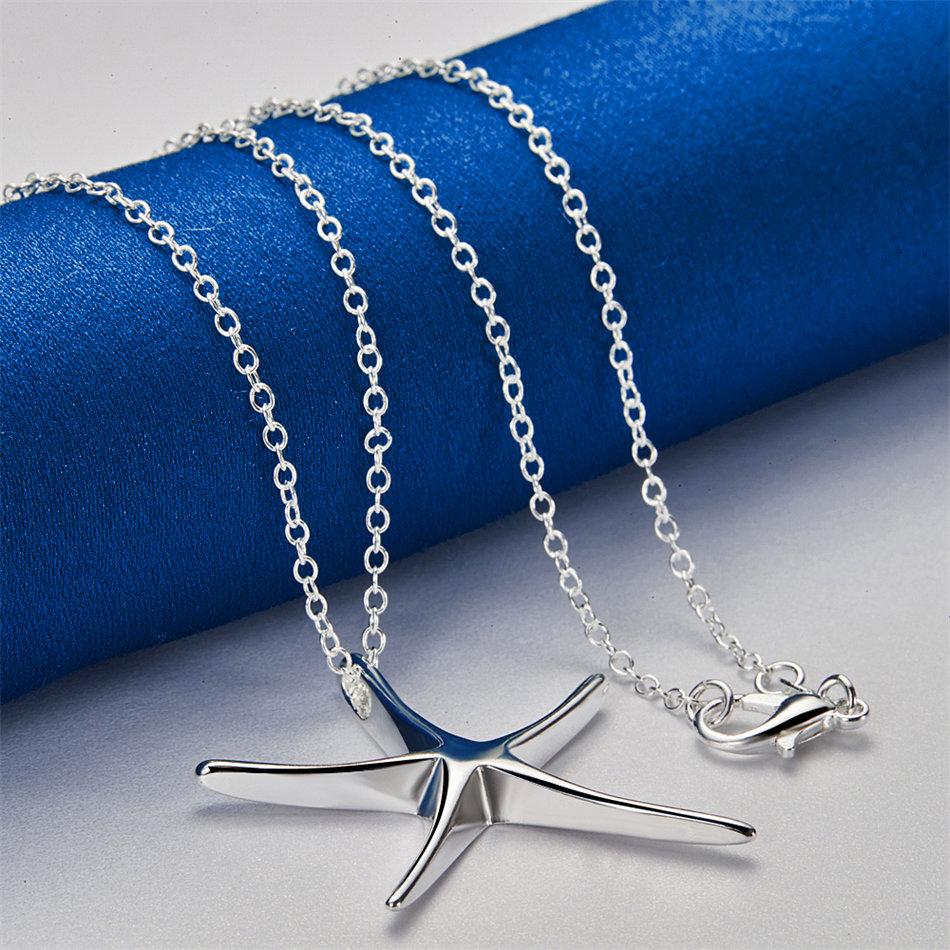 925 Sterling Silver 16-30 Inch Exquisite Starfish Pendant Necklace for Women's Fashion Jewelry Gifts, Wedding Accessories
