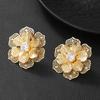 Trendy Exaggerated 2-layer Metal Flower Clip On Earrings for Women Retro Dimensional Hollow Zircon Earrings Statement Jewelry
