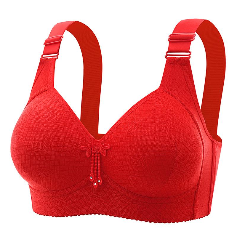 New Arrival Plus Size Wireless Bra Comfortable and Breathable Gathering and Reducing Side Breast Jacquard Pattern Middle-Aged Mother's Underwear