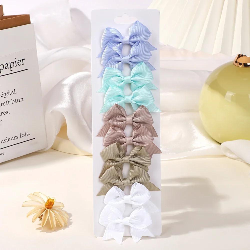BABY BOWS 10Pcs/set Solid BB Hair Clips for Girls Ribbon Bowknots Boutique Barrettes Hairpins Headwear Kids Hair Accessories