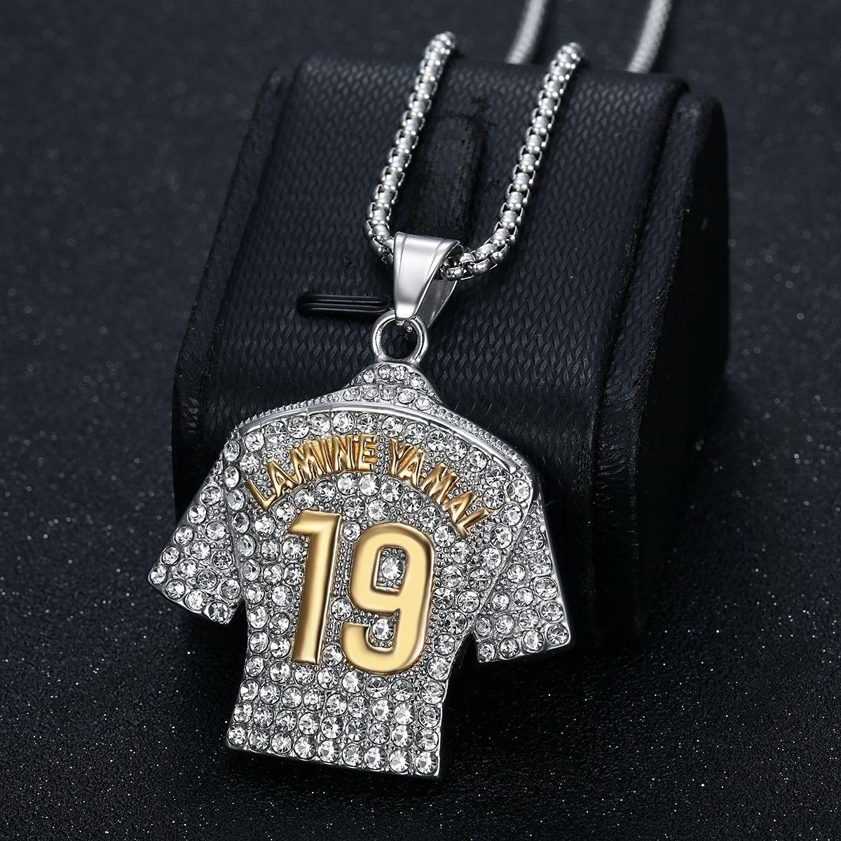 

2025 Fashion Jewelry Gold Plated Diamond Set No.19 Jersey Pendant Necklace 60cm