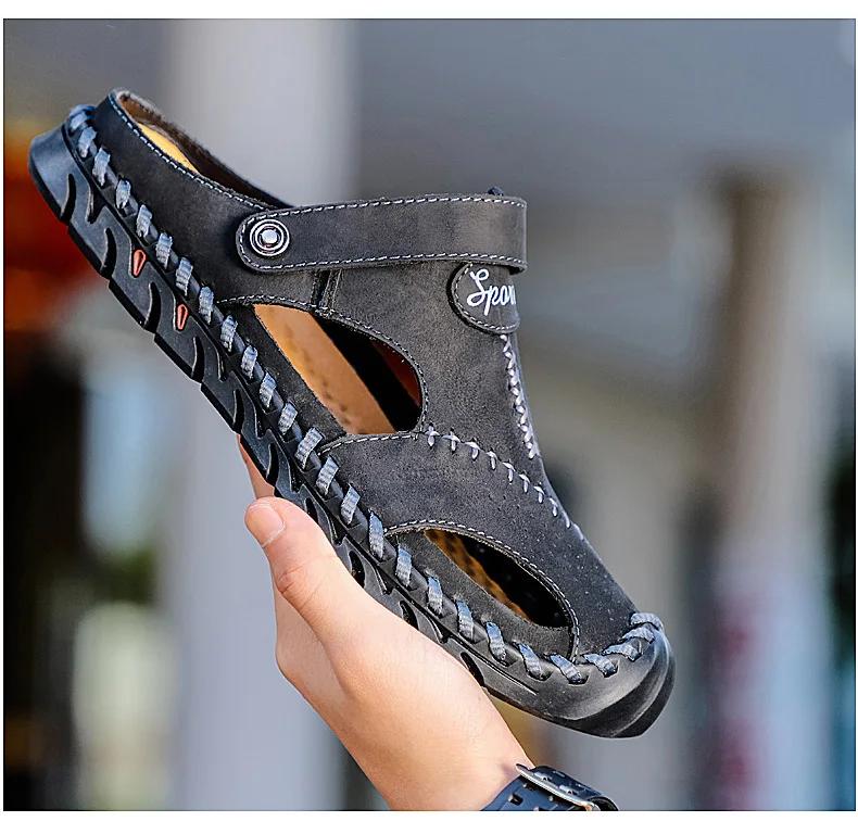 Fashion Genuine Leather Men's Sandals Soft Comfor Slippers Men Summer Outdoor Beach Shoes designer High Quality Men sandalias Plus Size