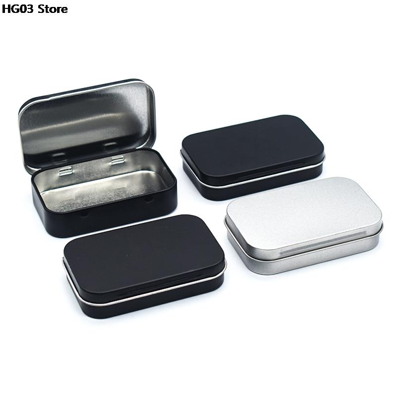 1PC Metal Rectangular Empty Mini Tin Box Tinplate Push Candy Pill Cases Bins Jar Hinged Containers Small Organizer Storage Box