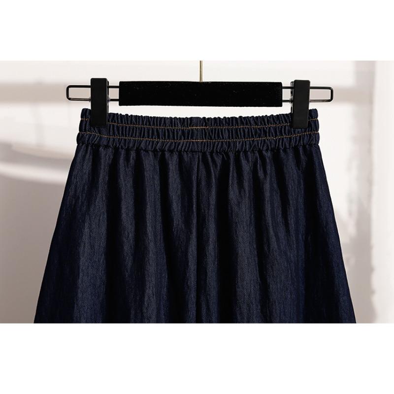 DIMANAF 2026 Summer Plus Size Women Skirts Elastic Waist Denim Blue Oversize Casual Lady Long Skirts Cotton Solid