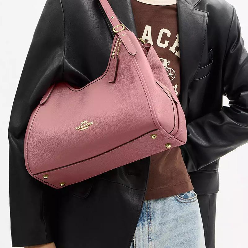 Coach Erin Schulter 31 Unifarbenes Design Goldene Beschläge Genarbtes Leder Schultertasche Groß Damen Pfingstrose