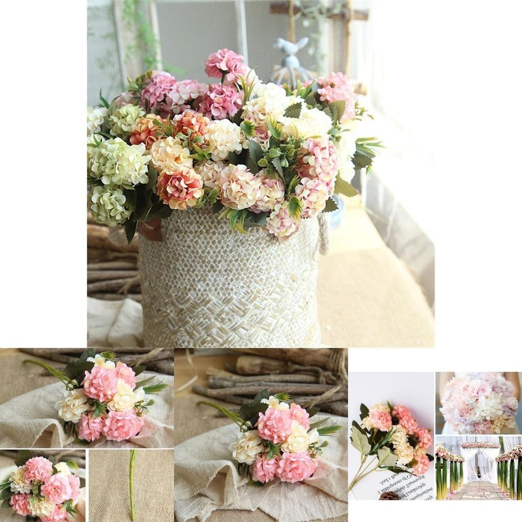 Luxurious 10 Heads Artificial Silk Hydrangea Fake Flowers For Stylish Interior Decoration