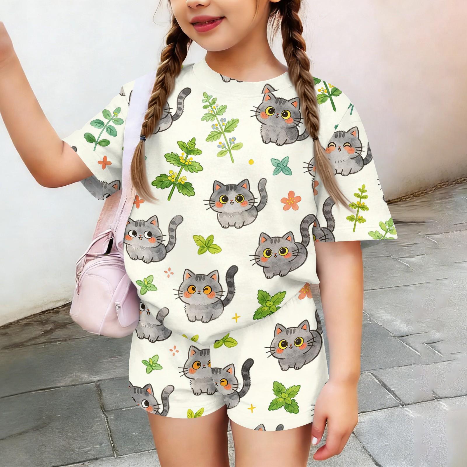 

Kids Casual Short Sleeve Top and Shorts Set Animal Print Lightweight Comfortable Summer Outfit for Boys and Girls 140 бежевый