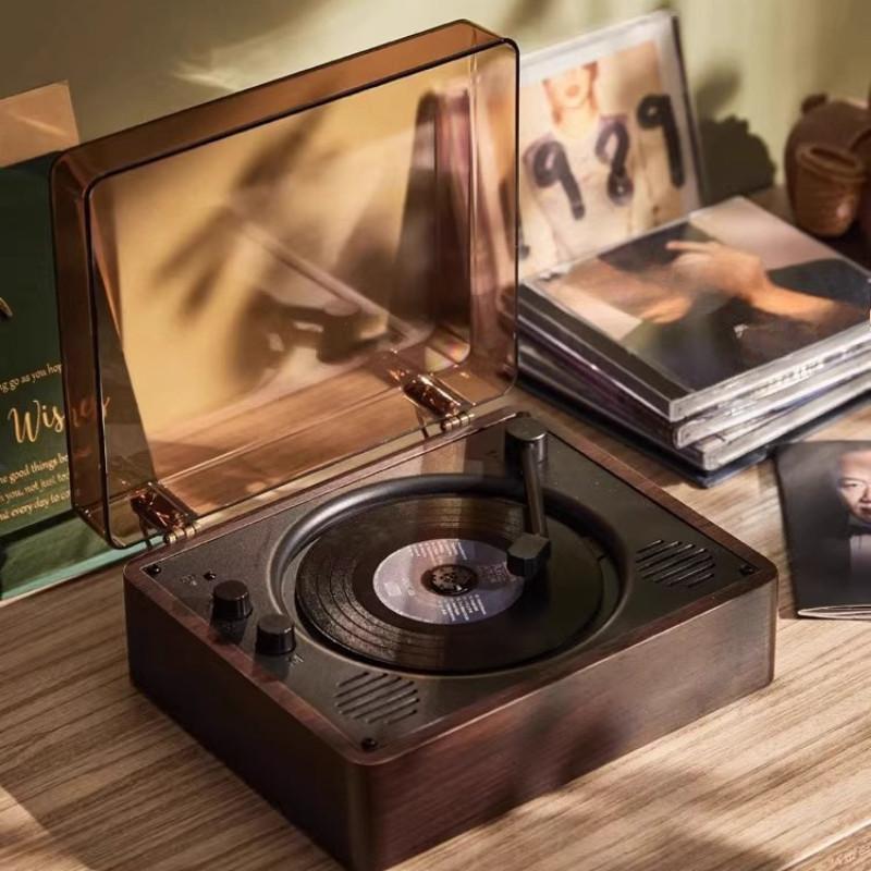 10W 5V Record Player Vintage Vinyl CD Player Mobile Bluetooth Large Battery Sound System Stereo Dual Speaker