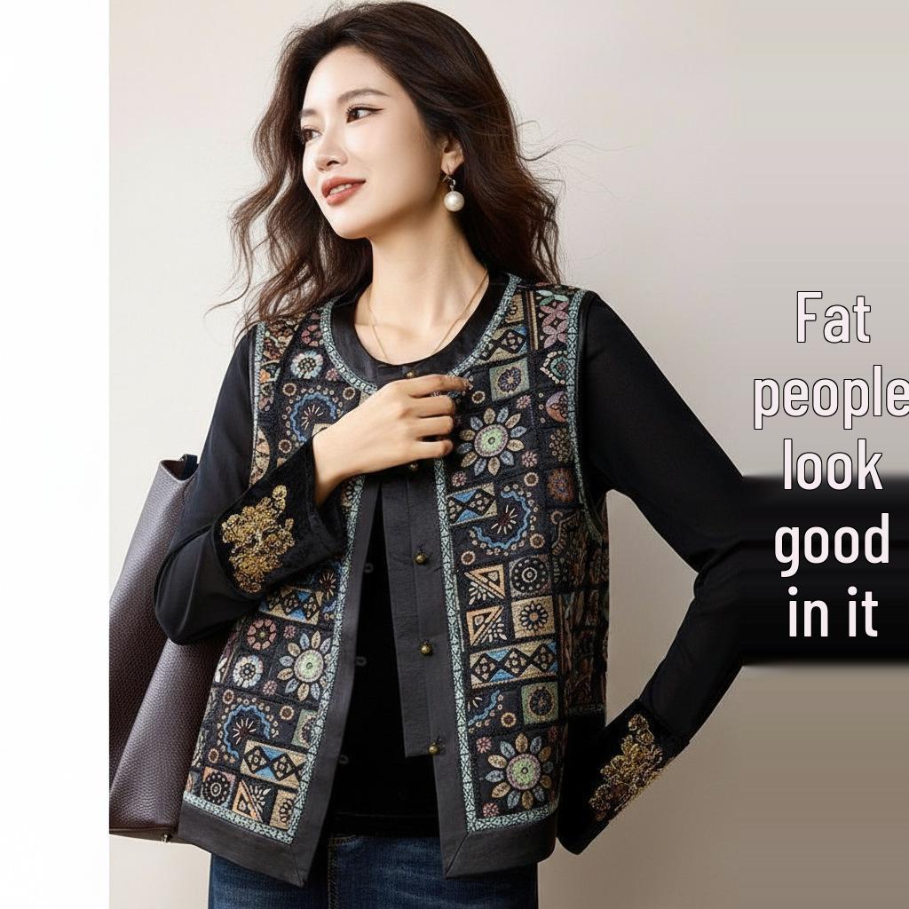 

Women s Plus Size Embroidered Black Vest - High-End Autumn 2025 Fashion Top 4XL (165-180 jin) High Quality
