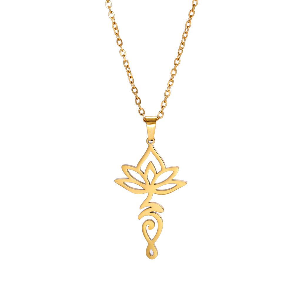 Lotus Flower Yoga Pendant Necklace Stainless Steel Om Unalome Symbol Necklaces for Women Men Buddhist Amulet Jewelry