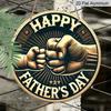 2D Flat, 1pc Round Aluminum Happy Father's Day Sign, Vintage Fist Bump Dad & Child Design, Retro Gold & Black Wall Decor, Waterproof & Durable