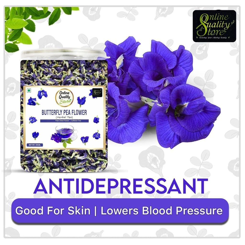 Online Quality Store Butterfly Pea Flower Tea - 50g | Blue Pea | Relieves Stress | Hot, Iced | Caffeine Free Herbal Green Tea