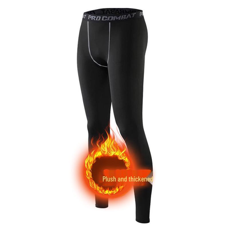 Men's Fleece-Lined Sports Tights: Warm, High-Elasticity, Quick-Dry Base Layer for Running, Basketball, and Training.