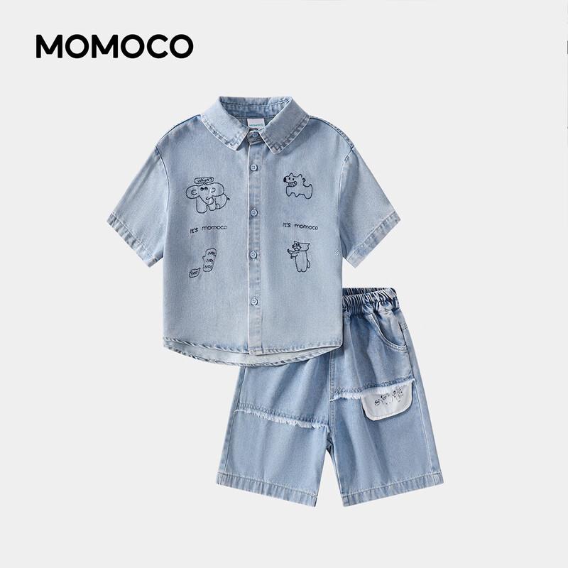 MOMOCO Boys' 2026 Summer Fashion Denim Two-Piece Set