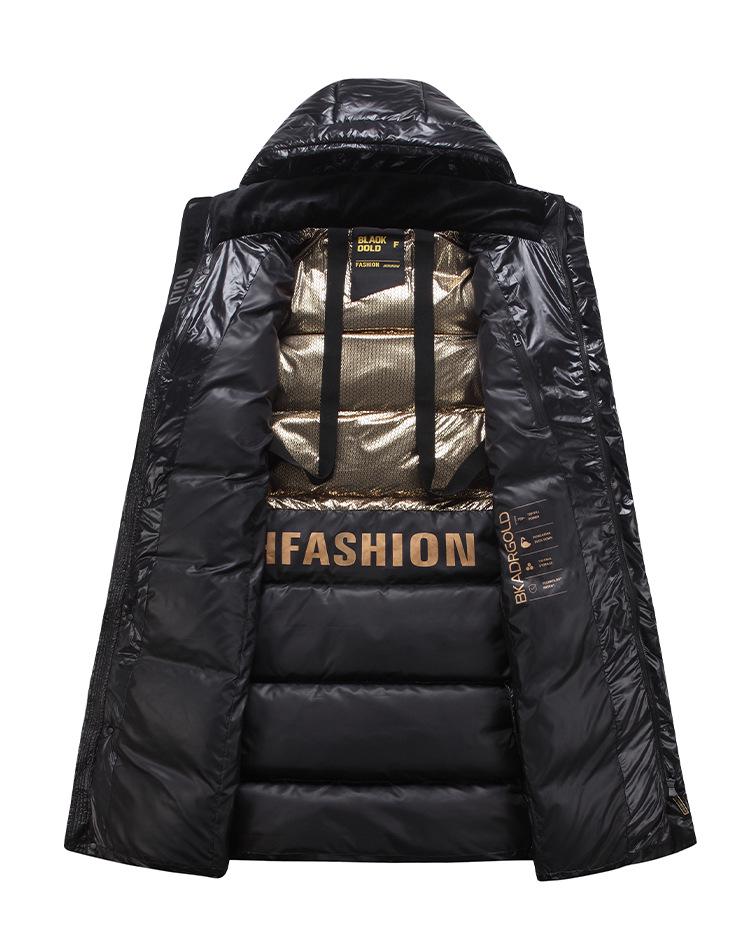 Black Gold Goose Down Long Coat - Unisex Winter Over-Knee Jacket for Extreme Cold