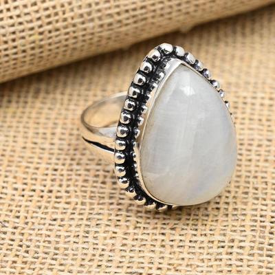 Bague en argent sterling 925 massif avec pierre de lune arc-en-ciel faite à la main