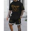 New Summer Men's Outdoor Sports Short Sleeve Breathable Suit Letter Pattern Design Leisure Fashion Street Style Two Piece Set