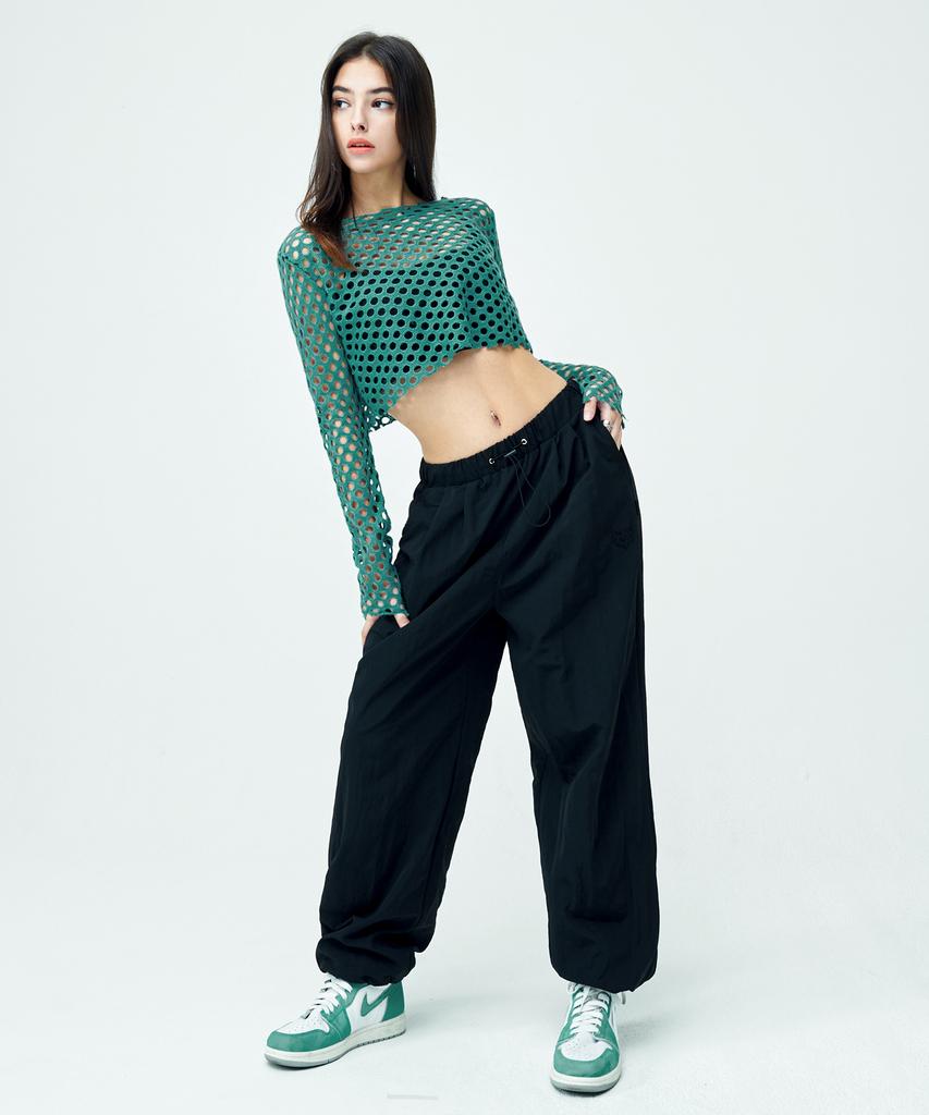 ATTENTIONROW FOR WOMEN Punched Layered Net Knit (Green)