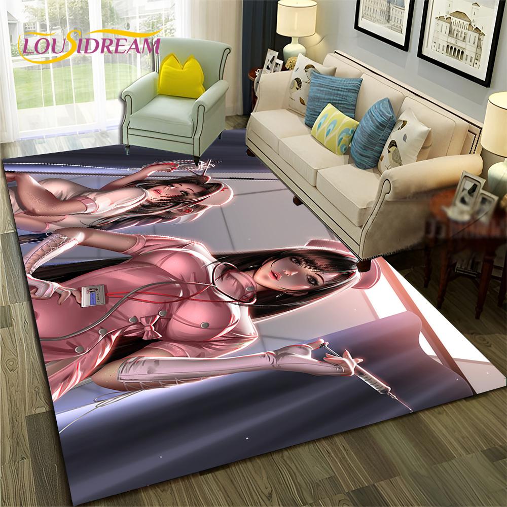 Game Cartoon Sexy Lace Girl Tifa Aerith Carpet Rug for Home Living Room Bedroom Sofa Doormat Decor,Area Rug Non-slip Floor Mat
