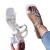 Women's Plus Size Square Toe Sandals, Rhinestone Butterfly Decor Transparent Crystal Chunky Heel Elegant Daily Footwear