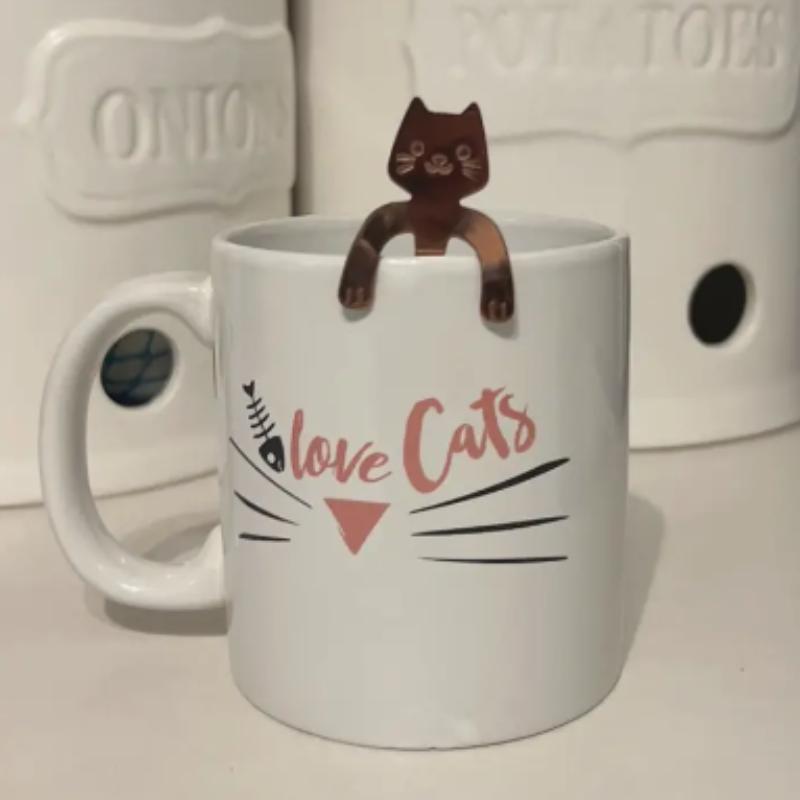 Nerezová kávová lžička 304, kreativní dezertní lžička, roztomilá kočičí míchací lžička, hrnková lžička s dlouhou rukojetí