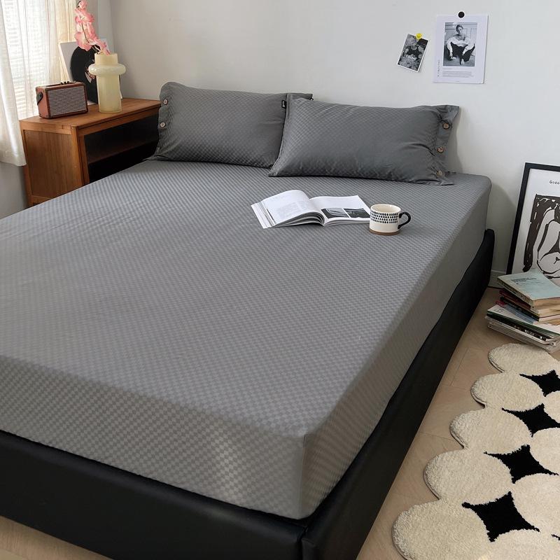 60-Count Long-Staple Cotton Sateen Jacquard Fitted Sheet, Flat Sheet, Pillowcase Set - Plain Color, Pure Cotton, Anti-Slip Mattress Cover