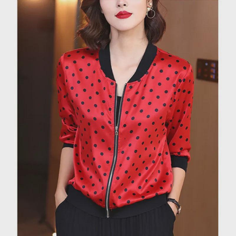 Giacca in Chiffon Lavorato a Maglia con Pois Rossi - Manica Lunga da Donna, Leggera, Protezione Solare per Primavera e Autunno