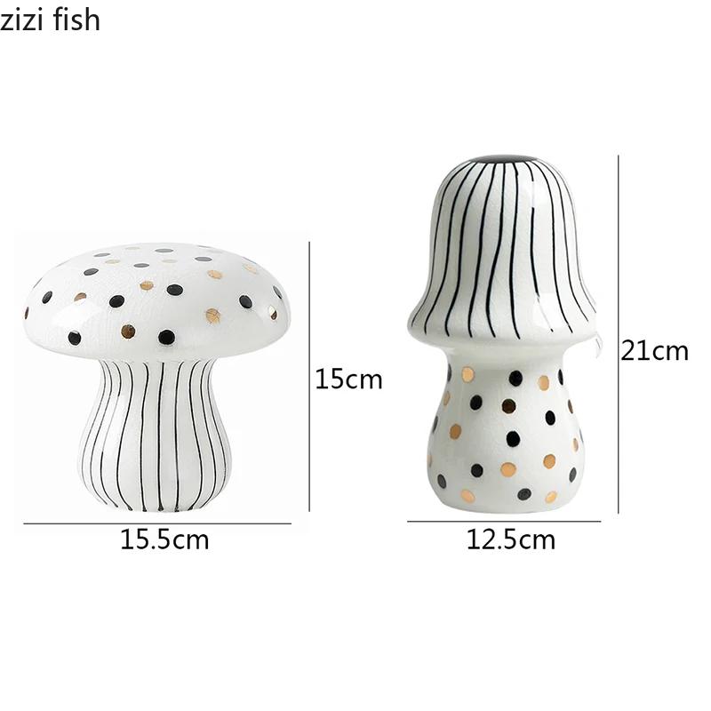 Modern Hand Painted Ceramic Round Dot Mushroom Statue Creative Abstract Crafts Sculpture Desktop Figurines Home Decor Ornaments