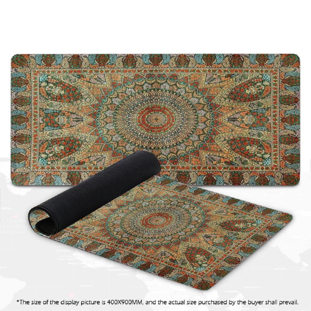 Oriental Mandala Persian Rug XXL Gaming Mouse Pad Non-Slip Rubber Deskmat Overlocked Edge PC Keyboard Desktop Game Table Mats