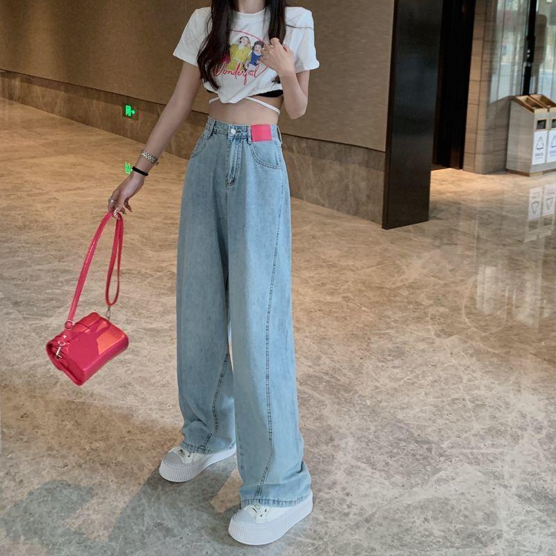 2022 Autumn Korean High Waist Casual retro Wide Leg Pant Women Jeans Slouchy Straight Leg Denim High Street Harajuku Trouser