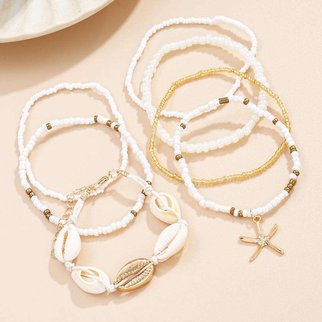 7-Piece Set Of Bohemian Fashion Jewelry Starfish Beaded Anklet Beach Bracelet
