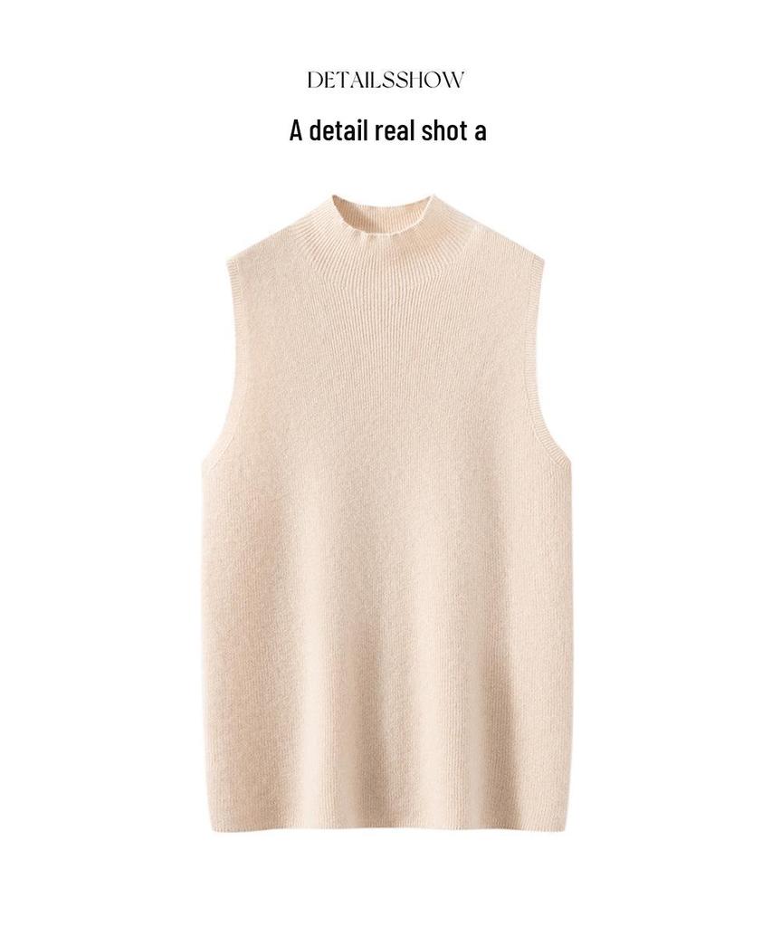 Lekasha Women's Slim-Fit Sleeveless Cashmere Vest - Solid Color, Half-High Collar