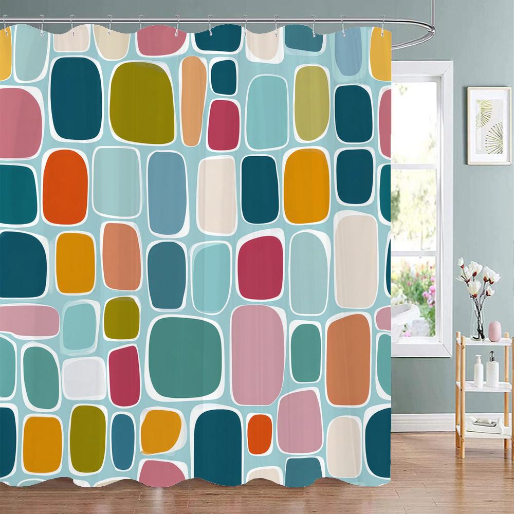 Dunika Chen Modern Geometric Pattern Print Shower Curtain, Polyester Shower Curtain Set With Hooks For Bathroom Decorative Shower Curtain
