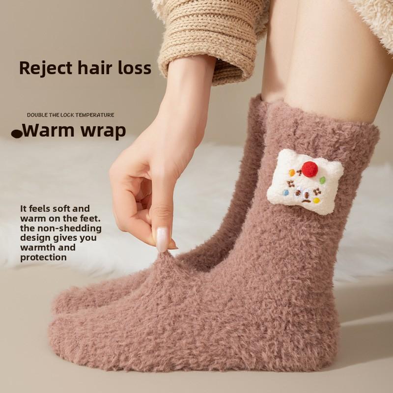 Coral Velvet Sleeping Socks for Women Autumn Winter Warm and Velvet Thick Warm Mid-tube Month Socks