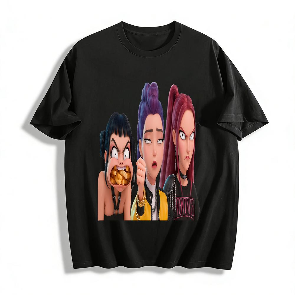 

Funny Girl Group Three Sisters Print Casual T-shirt Trendy Cool Girl Style Loose Crew Neck Top Pure cotton T-shirt XXS
