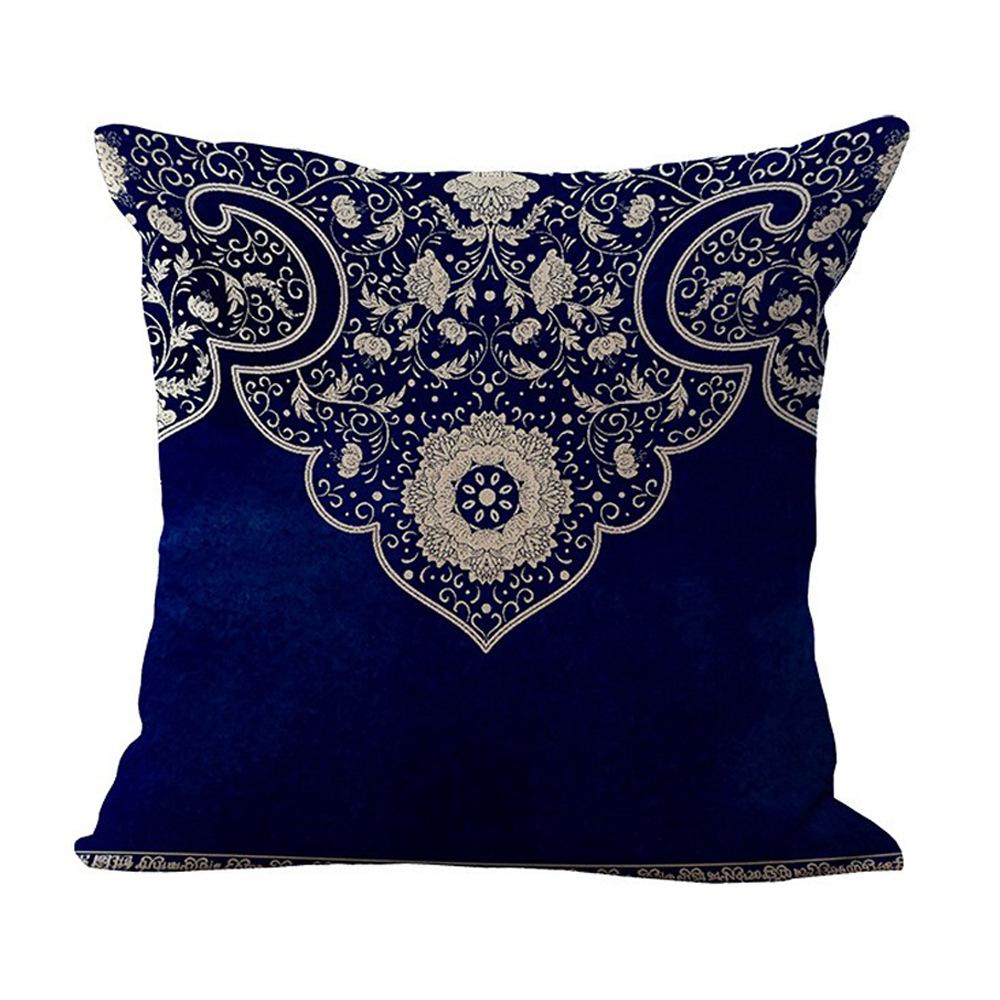 Retro Blue and White Porcelain Pillowcase Geometric Printed Cotton and Linen Sofa Pillowcase Bathroom Sofa Decorative Pillowcase