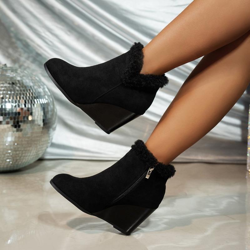 High Heels Women Fur Snow Ankle Boots Winter Suede Warm Plush Wedges Shoes 2025 Trend New Office Shoes Party Pumps Botas Mujer