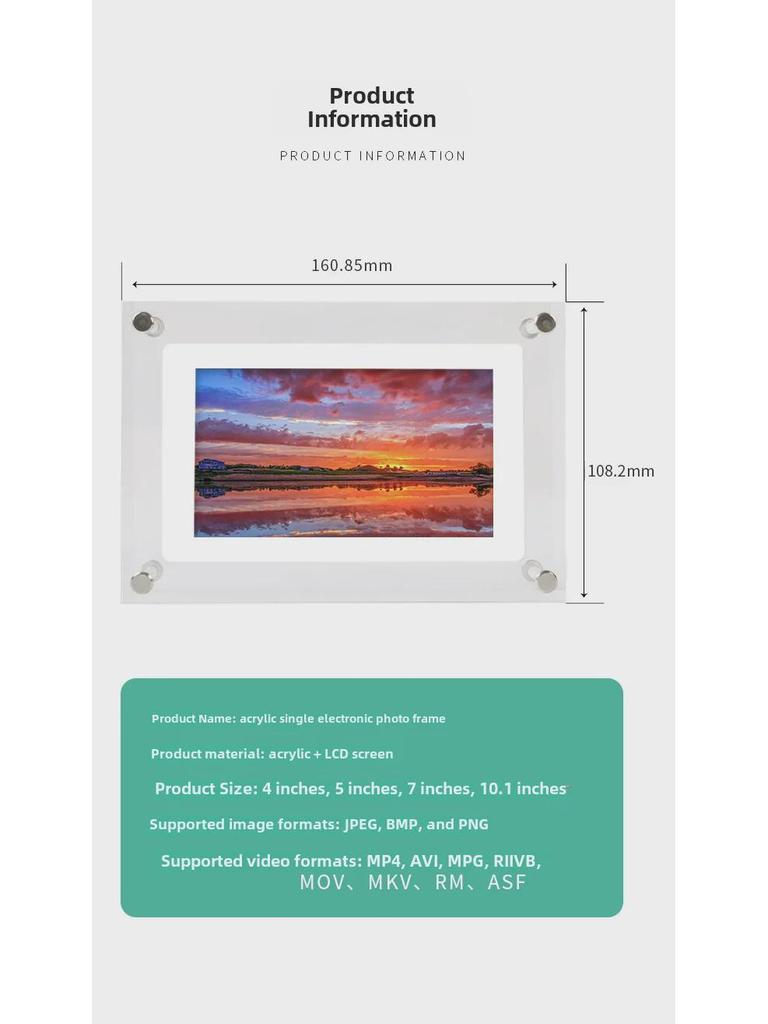 Akrylowa Cyfrowa Ramka na Zdjęcia z Wyświetlaczem 5", 7", 10.1": Odtwarzacz Wideo, Obrazów i Muzyki Cyfrowy Album Fotograficzny NTF