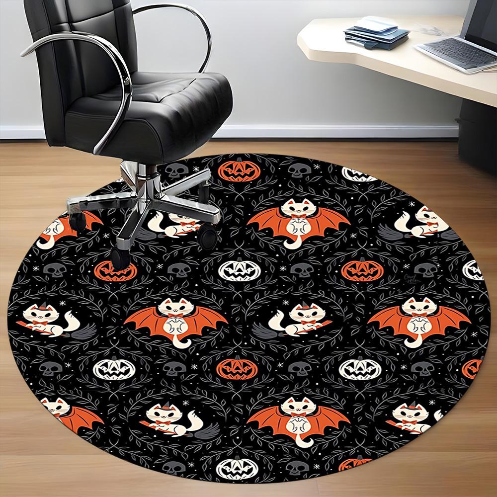1PC Halloween Cats Office Round Area Rug, Mat Suitable For Office, Under Office Chairs Bedroom Living Room Home Decor, Room Deco
