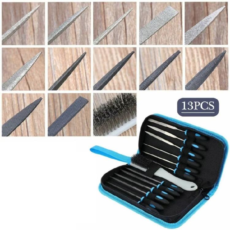 13Piece Sturdy Steel File Collection with Cleaning Brush Functional Shaping Tool for Professional and DIY Use
