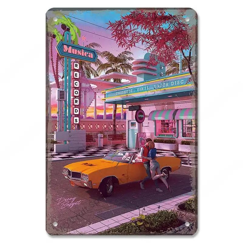 Vintage Dad's Car Bus Poster Retro Metal Plaque Signs Grand Prix Automobile Metal Tin Plate Garage Bar Pub Club Home Wall Decor