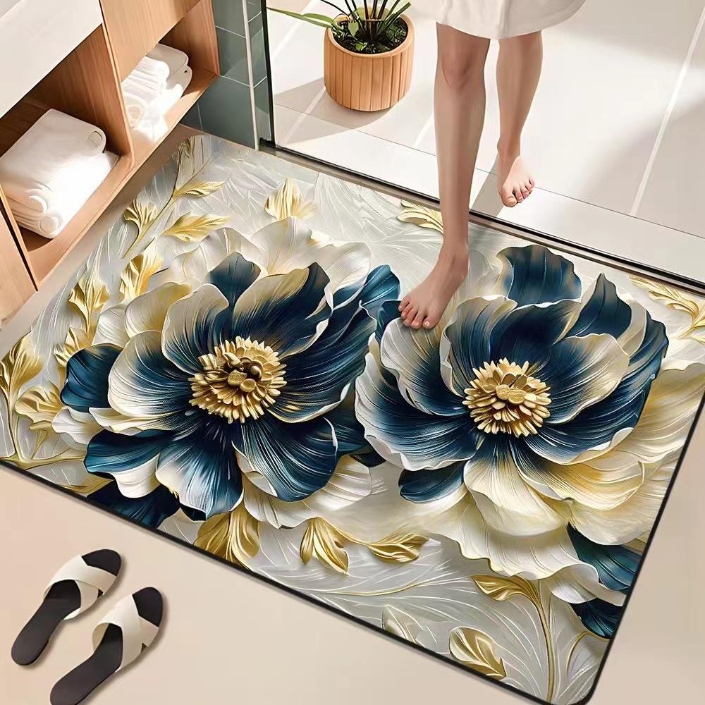 Flower Printing Bathroom Thickening Mat Bath Non-slip Carpets In Wash Basin Bathtub Side Floor Rug Shower Room Doormat Memory Foam 3D Pad