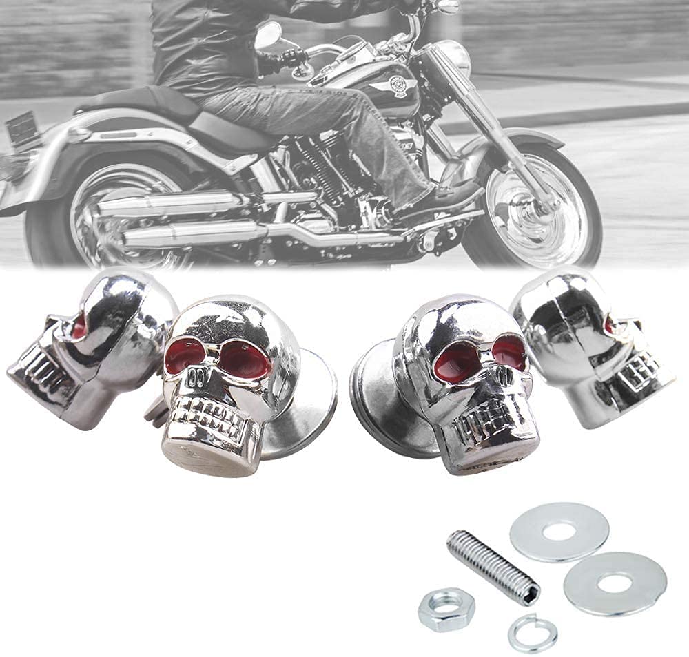 venveal Skull License Plate Bolts, Universal License Plate Fastener Screw Caps for Motorcycle Chopper