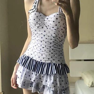 Traje de baño de una pieza con falda conservadora para mujer, cubre carne, muestra figura delgada, realza el pecho, para remojar en vacaciones calientes, estilo de deseo puro, para estudiantes