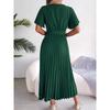 Rochie de vară pentru femei, la modă, cu decolteu în V încrucișat, cu mâneci scurte, casual, simplă, culoare uni, plisată, cu șireturi, rochii de petrecere A-line, îmbrăcăminte elegantă feminină