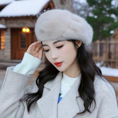 New Beret Women's Mink Hair Hat Pumpkin Foreign Style Fashion Thickened Versatile Octagonal Hat Winter Warm Hat