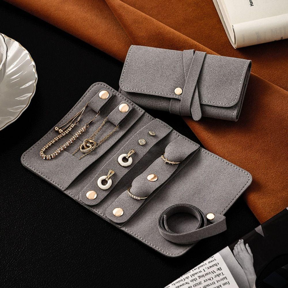 Roll Up Design Jewelry Storage Bag PU Leather Ring Holder Portable Jewelry Pouch Travel Use